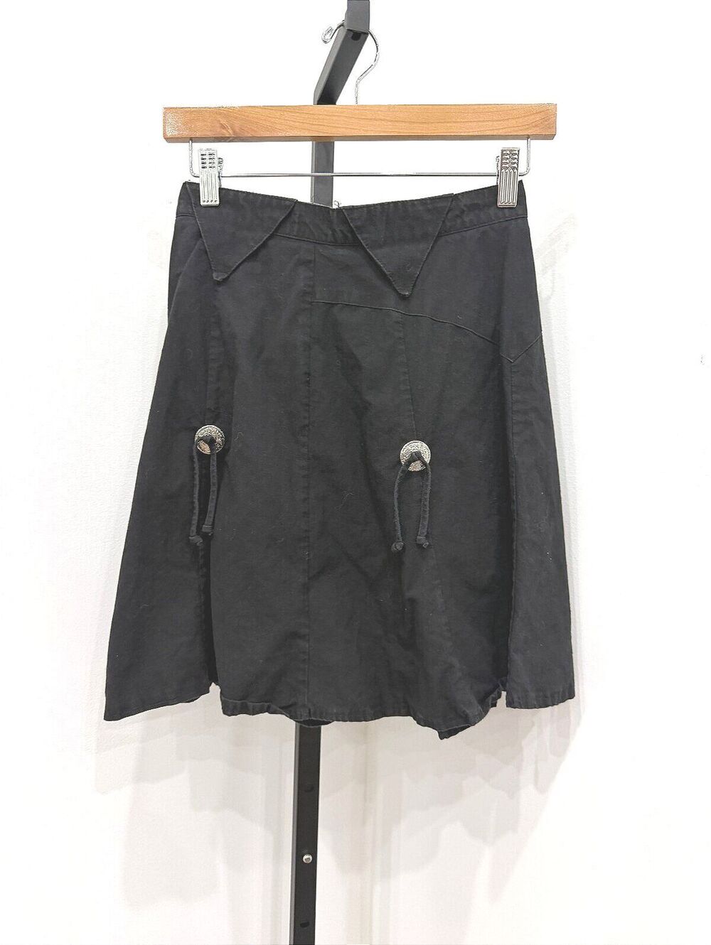 1849 Authentic Ranchwear Black Cotton Skirt with Drawstring Detail, Size Small